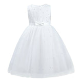 White Pearl Bow Tulle Dress