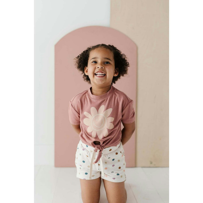 Girl's Tie Front Shirt Heart in Toffee