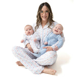 Anna Floral Stripe - Adult Long Sleeve Coat Style and Pant With Pockets