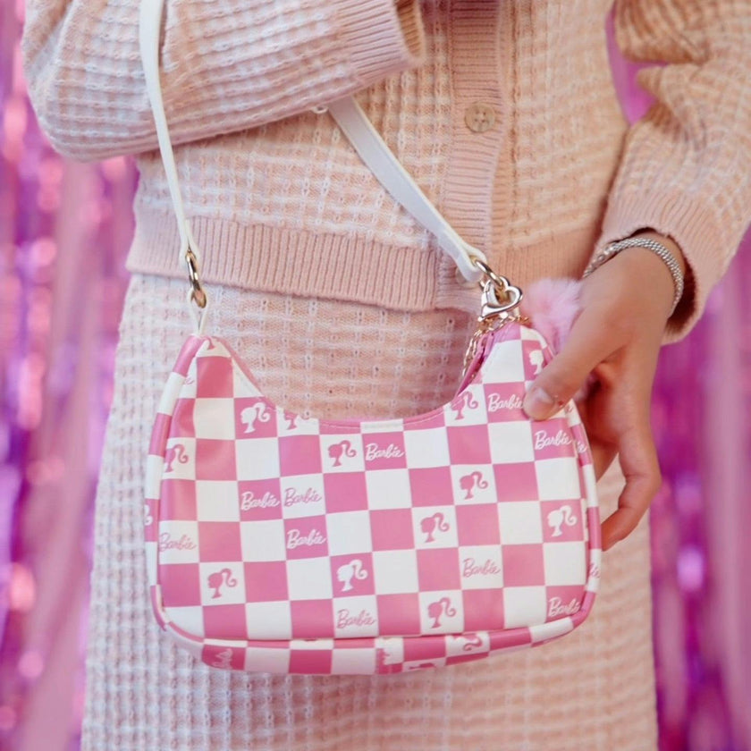 Barbie™ Pink Checkered Kids Hobo Handbag