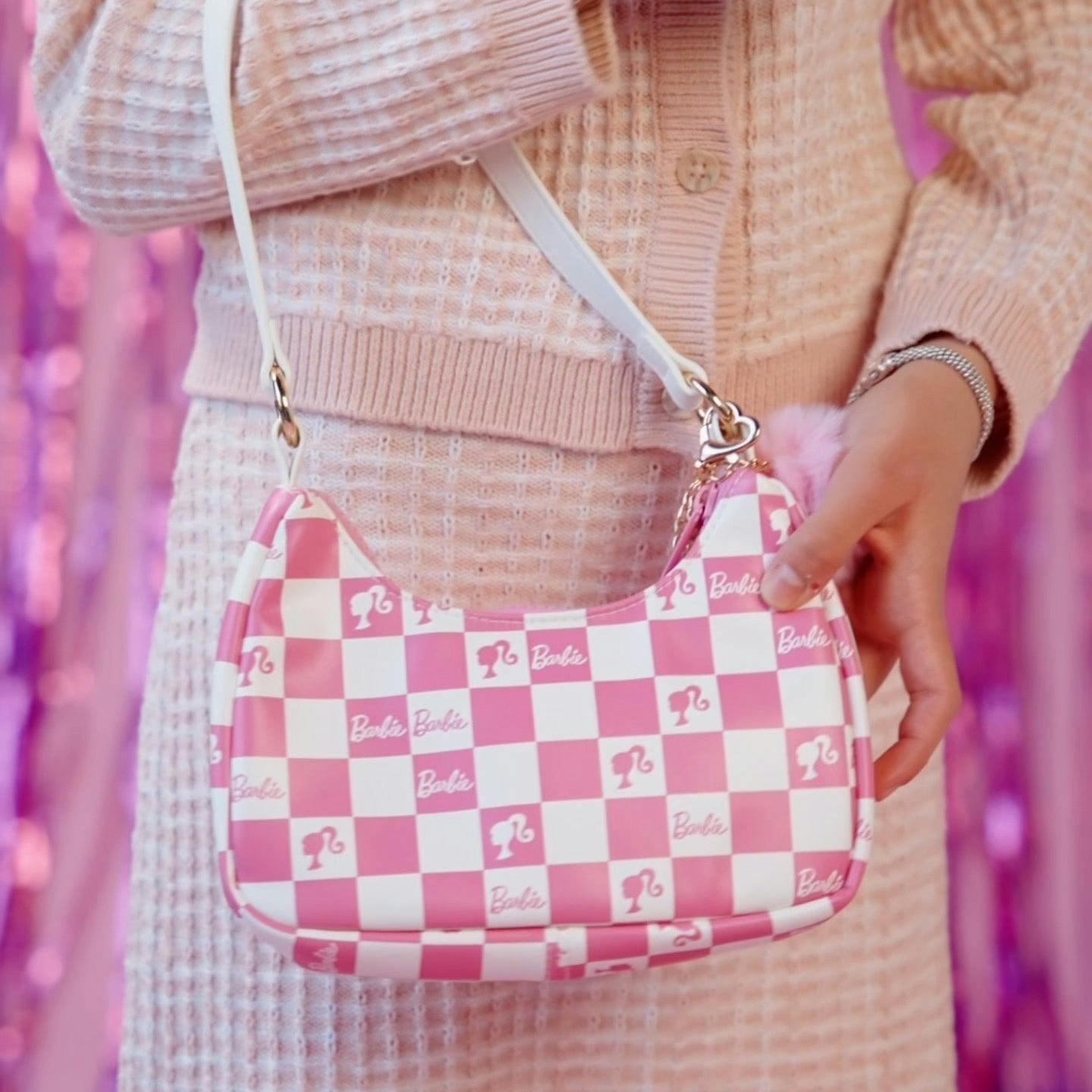 Barbie™ Pink Checkered Kids Hobo Handbag