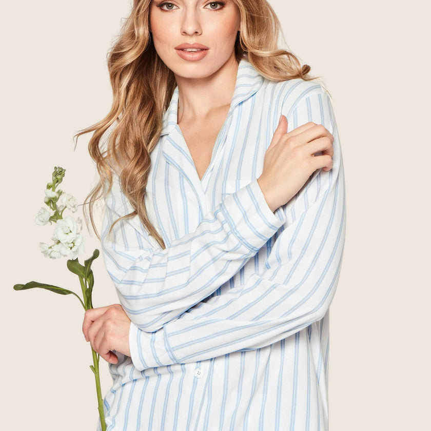 Women's Pima Pajama Set in Periwinkle Stripe