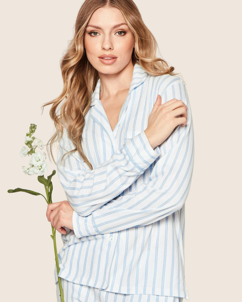 Women's Pima Pajama Set in Periwinkle Stripe
