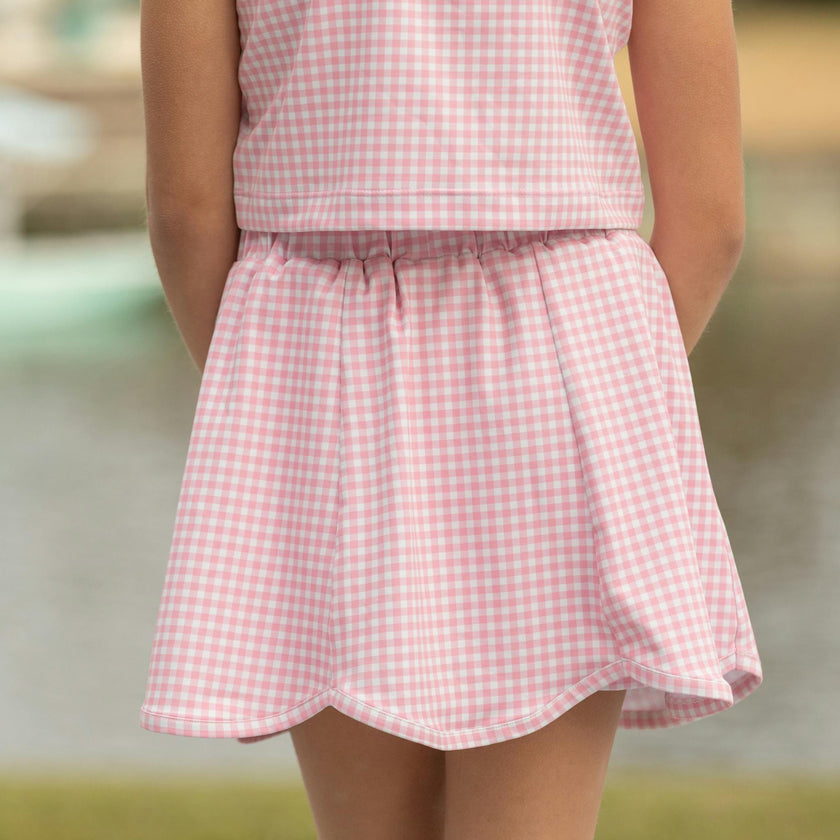 Girl's Scalloped Skort Set in Pink Sand Gingham