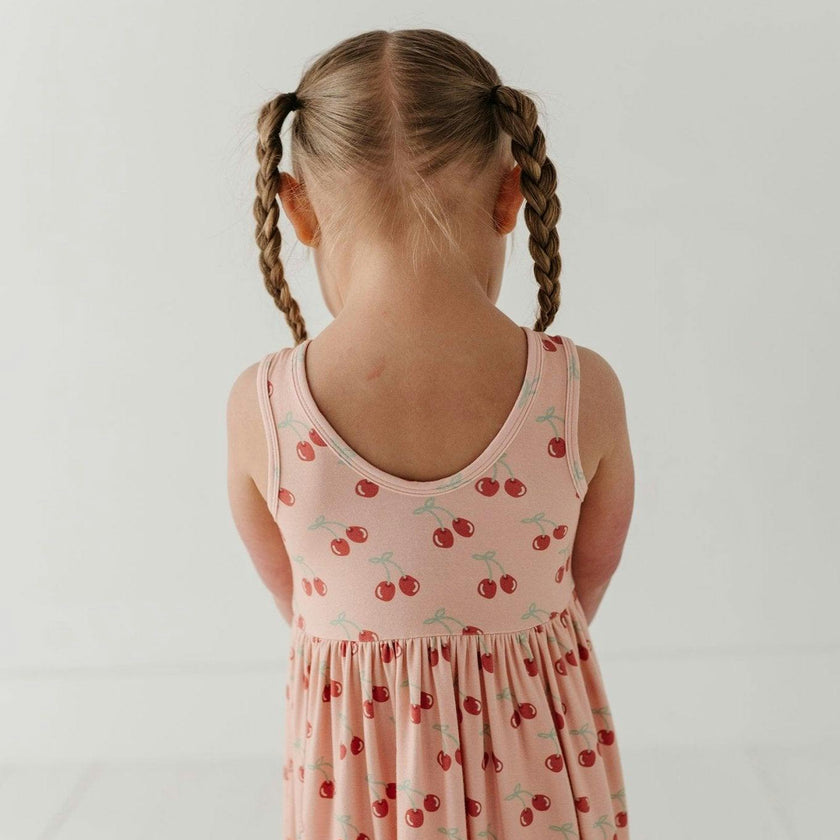 Girls Henley Tank Dress in Cherries