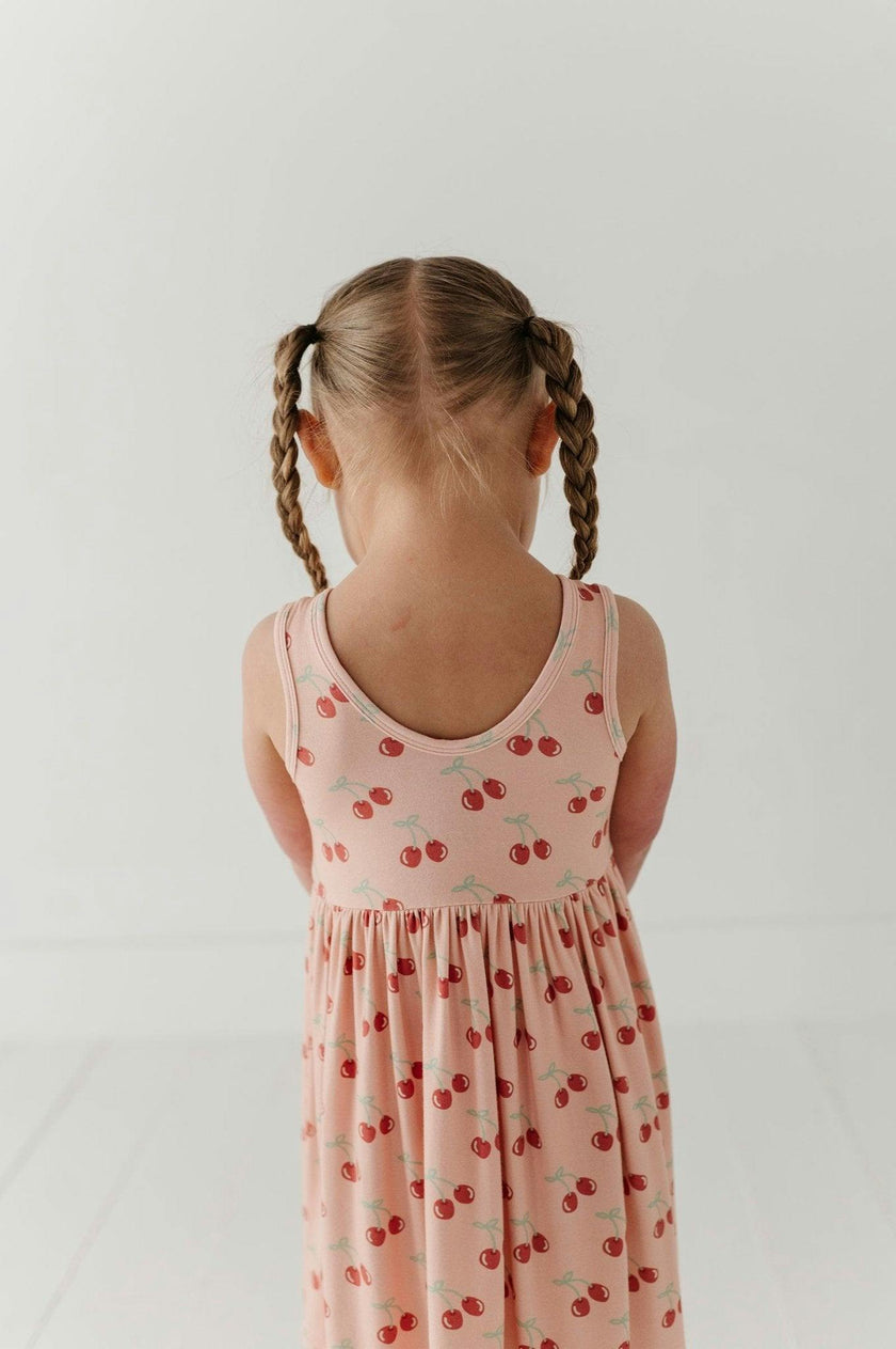 Girls Henley Tank Dress in Cherries