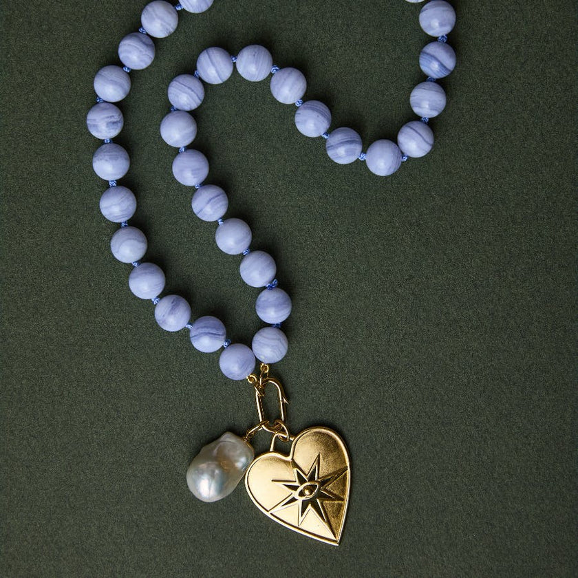 Blue Lace Agate Knotted Gemstone Necklace