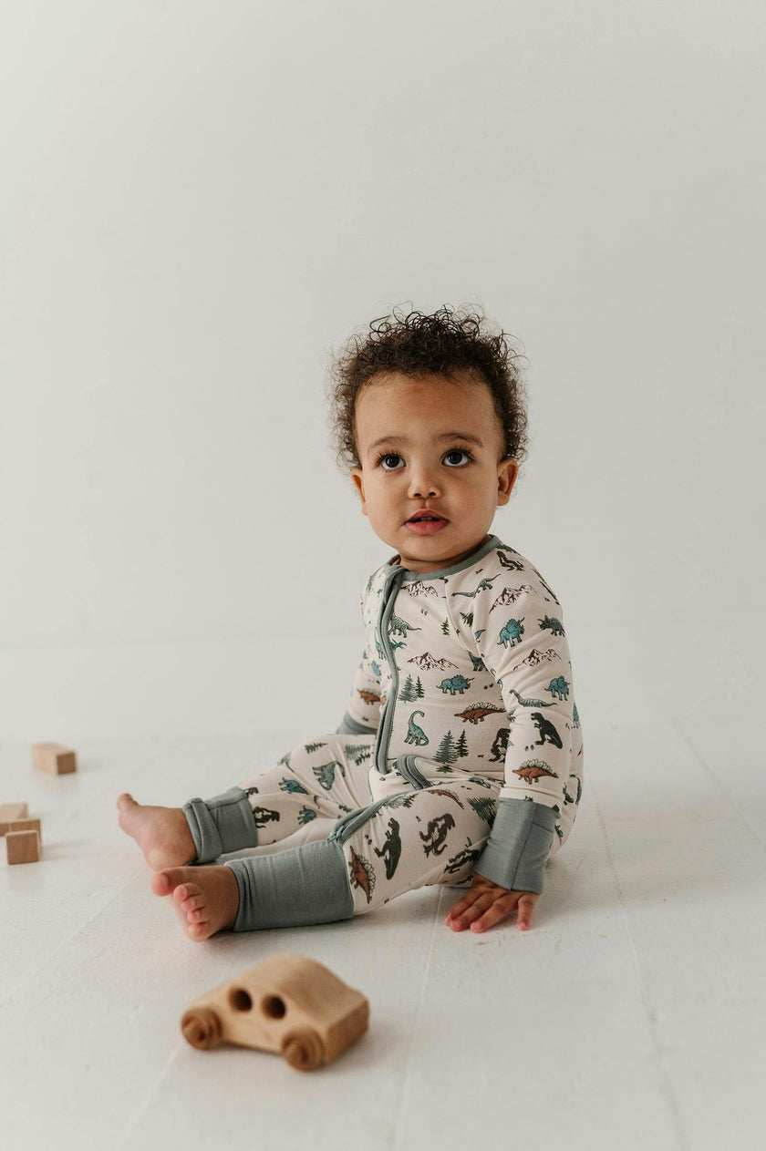 Long Sleeve Zip Romper in Dino Land