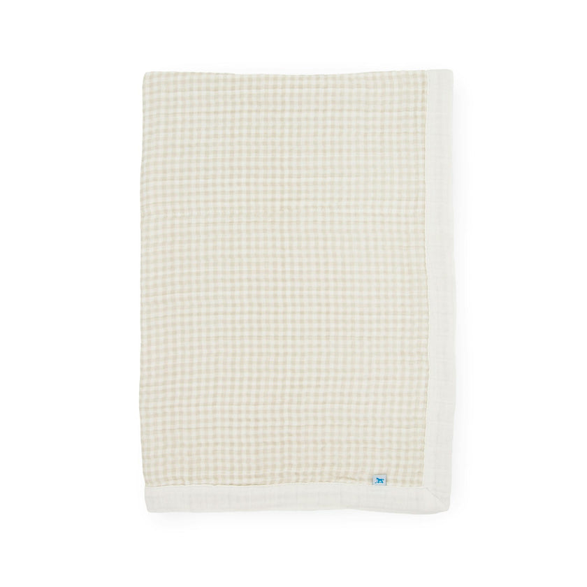 Cotton Muslin Baby Quilt - Tan Gingham