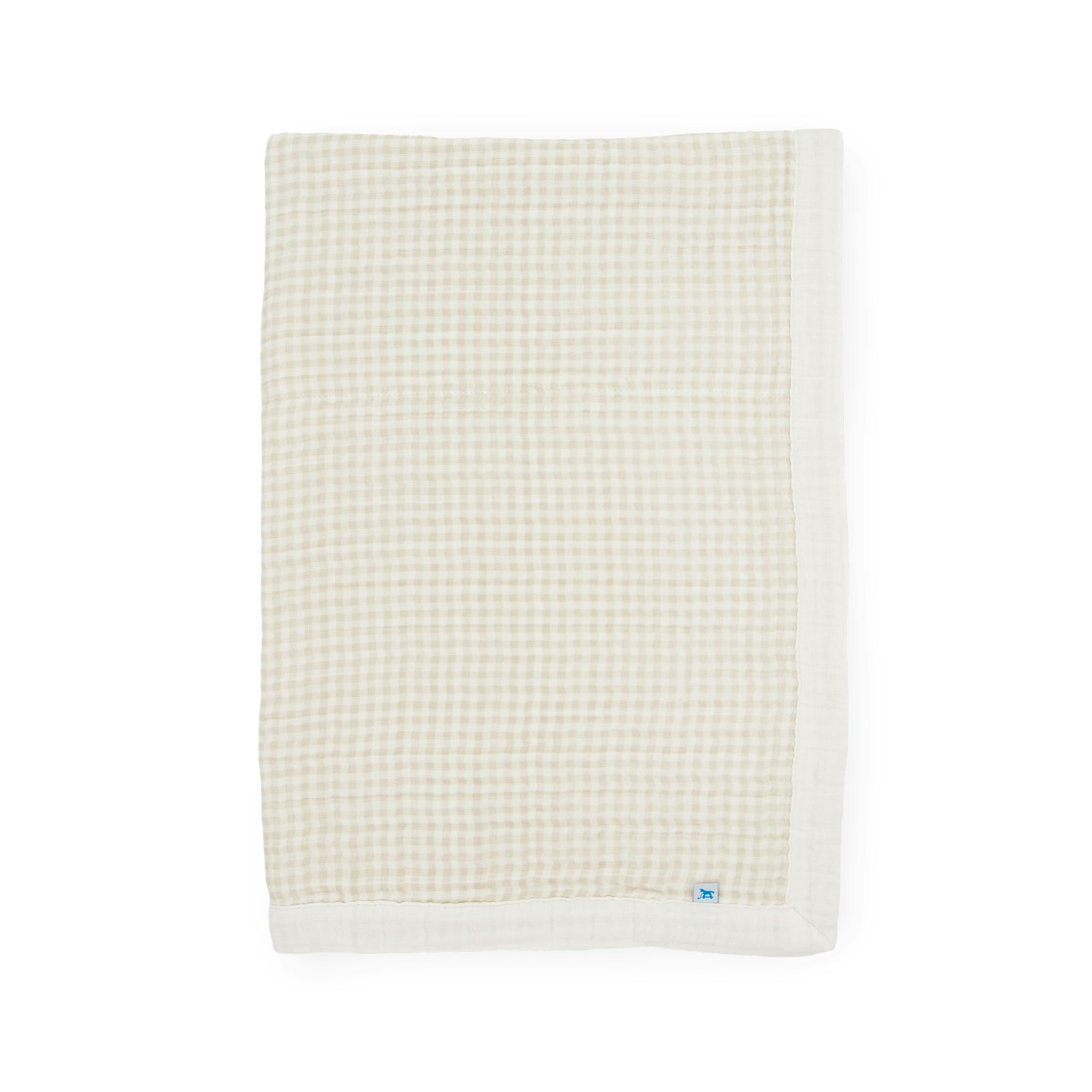 Cotton Muslin Baby Quilt - Tan Gingham