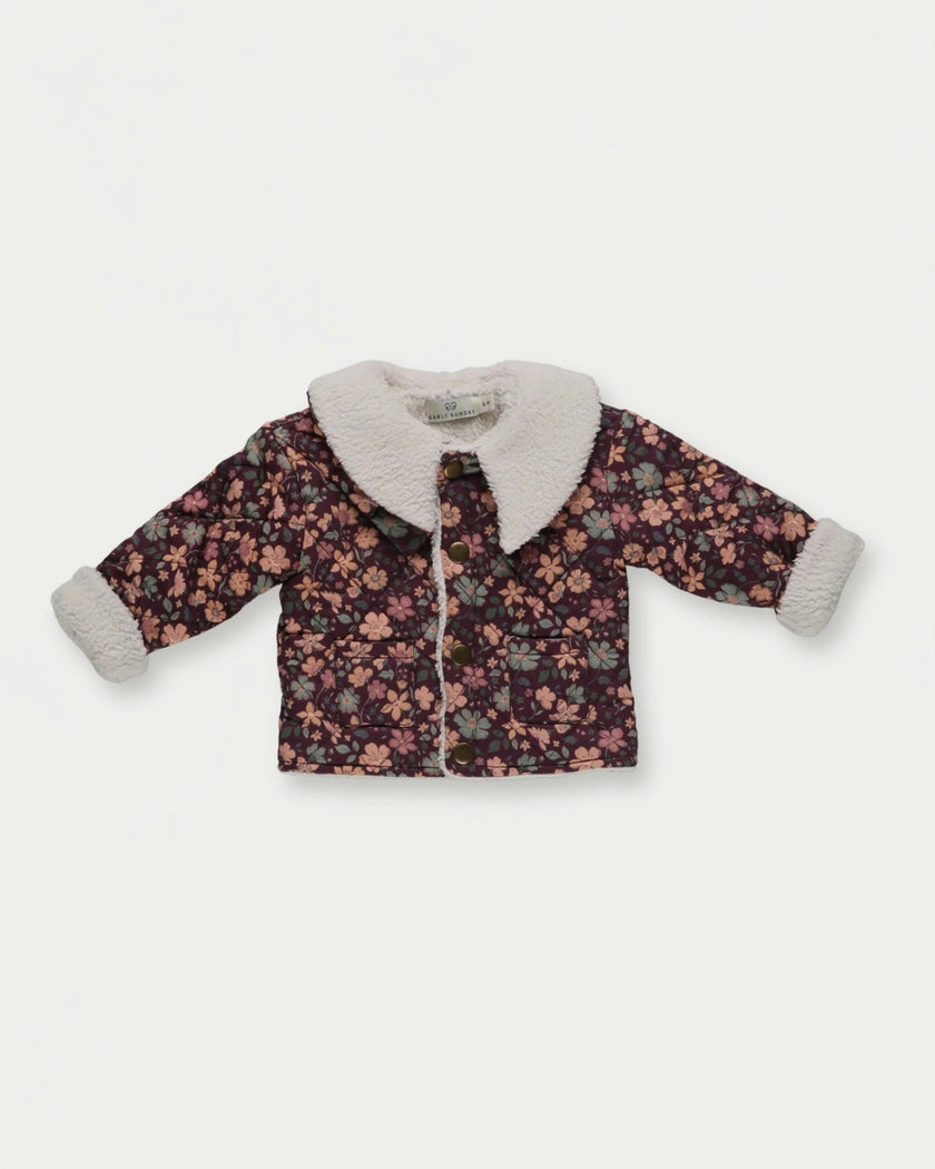 Molly Baby Quilted Jacket - Garden Flowers Plum
