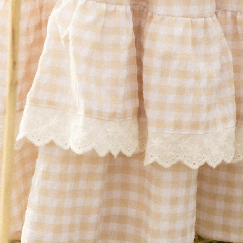 Mini Presley Sleeveless Dress in Cream Gingham