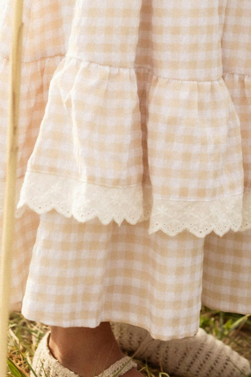 Mini Presley Sleeveless Dress in Cream Gingham