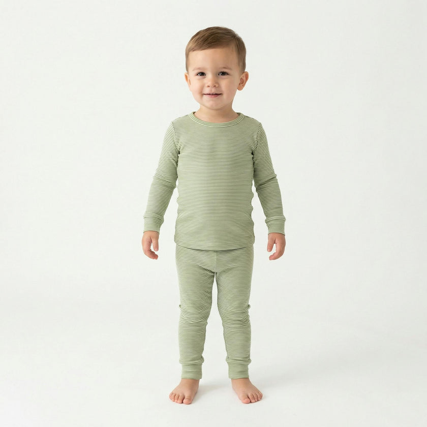 Evergreen Stripe Bamboo Kids Pajama Set