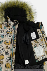 Two Piece Discover Snowsuit Beige Printed with Dogs