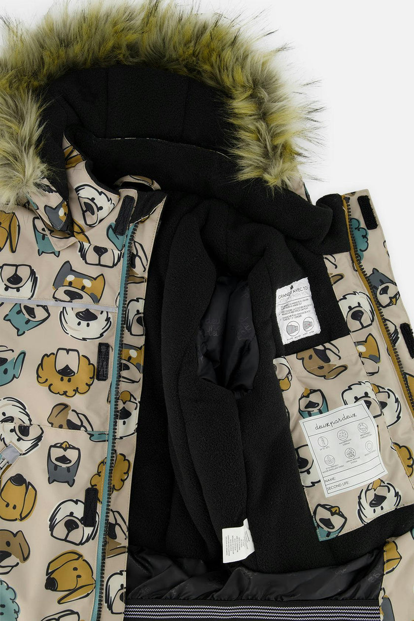 Two Piece Discover Snowsuit Beige Printed with Dogs