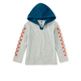 Checker Sleeves Happy Hoodie, Med Heather Grey