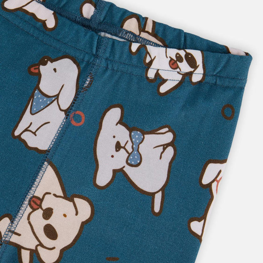 Organic Cotton Two Piece Pajama Set Turquoise Dog Print