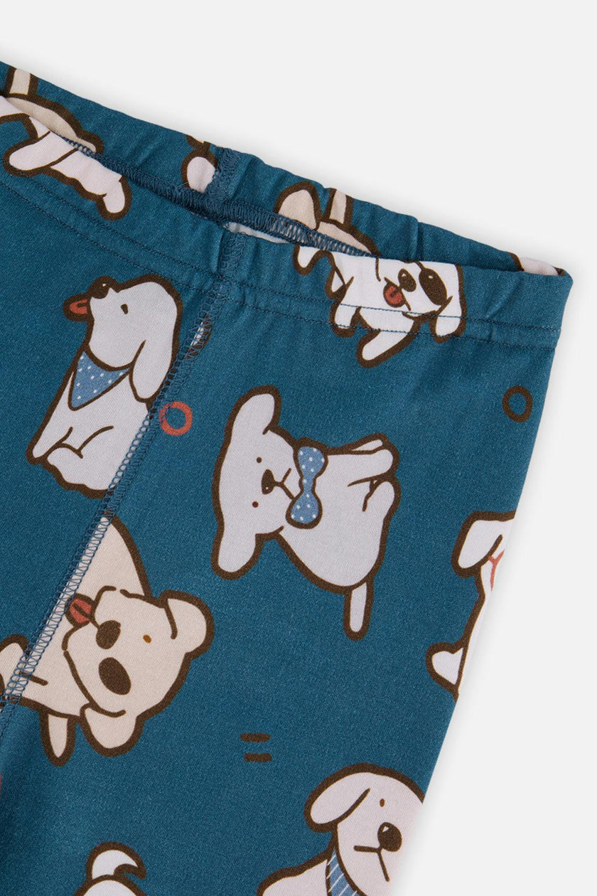 Organic Cotton Two Piece Pajama Set Turquoise Dog Print
