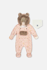 Baby One Piece Snowsuit Adapted For Car Seats Pink Animal Print