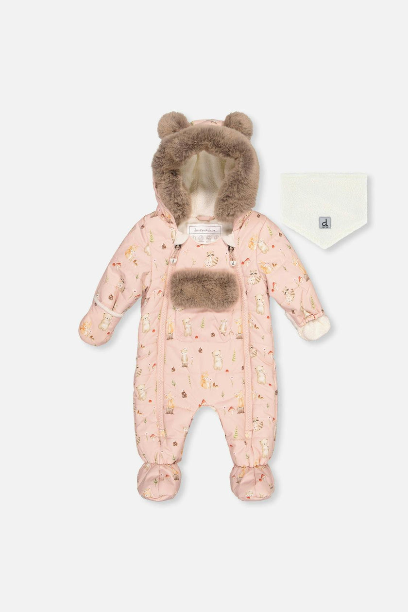 Baby One Piece Snowsuit Adapted For Car Seats Pink Animal Print