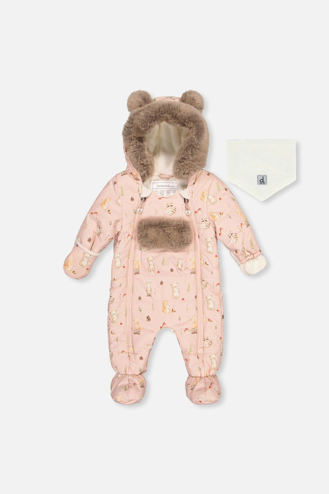 Baby One Piece Snowsuit Adapted For Car Seats Pink Animal Print