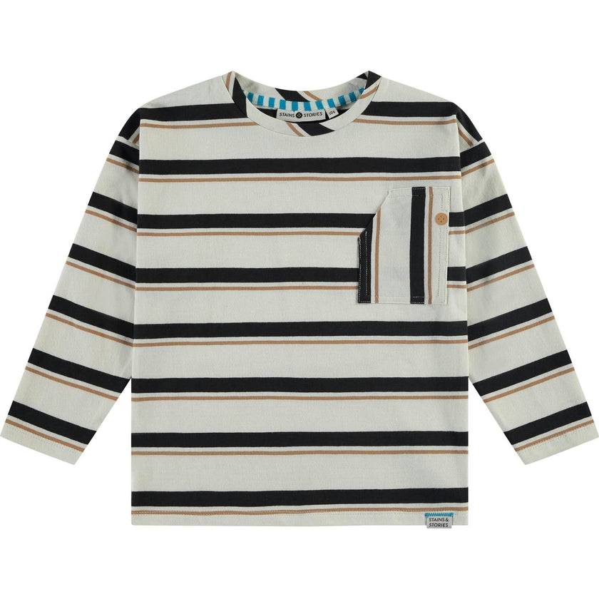 Striped Abstract Front Pocket Long Sleeve T-Shirt