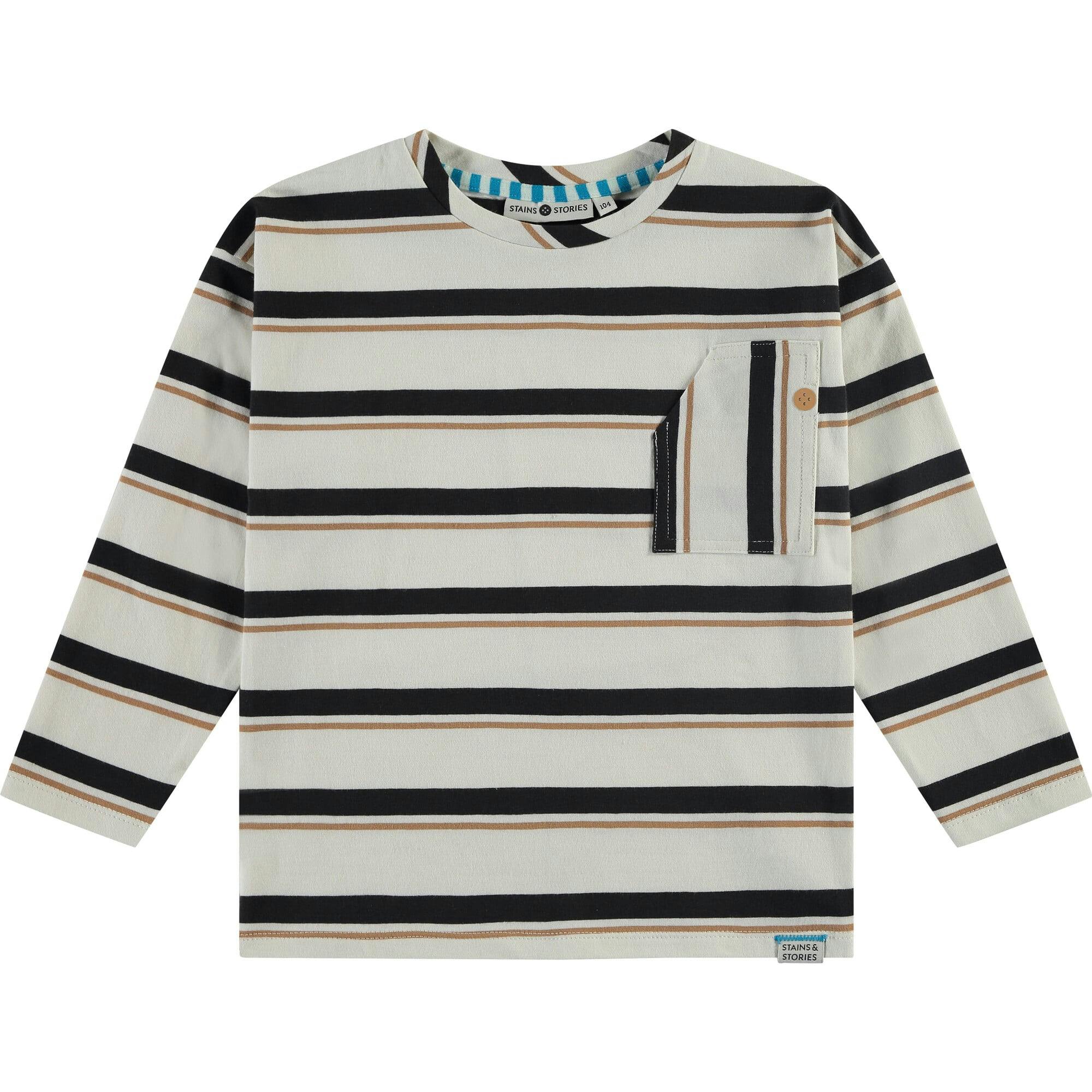 Striped Abstract Front Pocket Long Sleeve T-Shirt