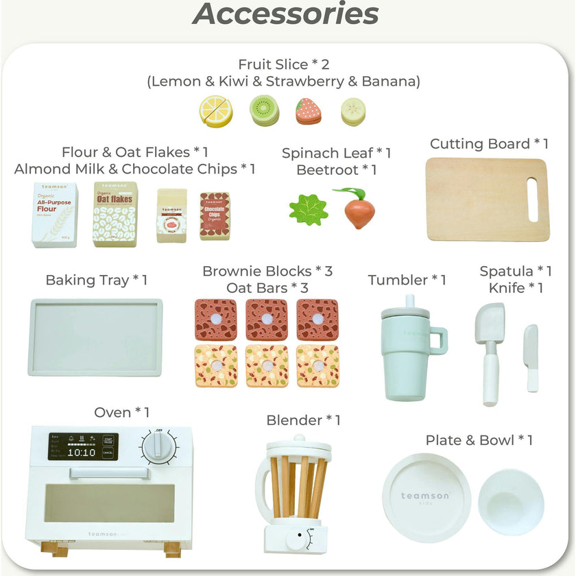 Teamson Kids Little Chef Santa Barbara Wooden Healthy Dessert Set with 27 Accessories