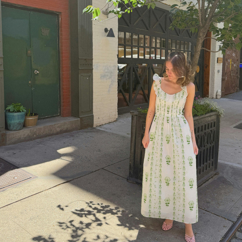 Hill House Home The Cambria Nap Dress | White/Green Arcadia Border | 2XS | Adult