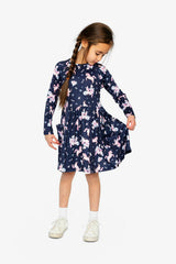 Long Sleeve Dress Navy Unicorn Print