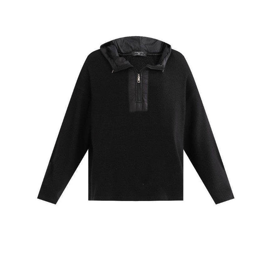 Black Ribbed Half-Zip Sweater