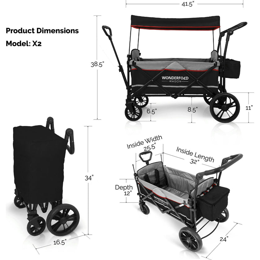 Pull & Push Double Stroller Wagon 2 Seater