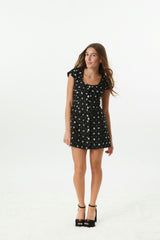 Zoe Black Dress With Silver Flowers Sequin Boucle Cap Sleeve
