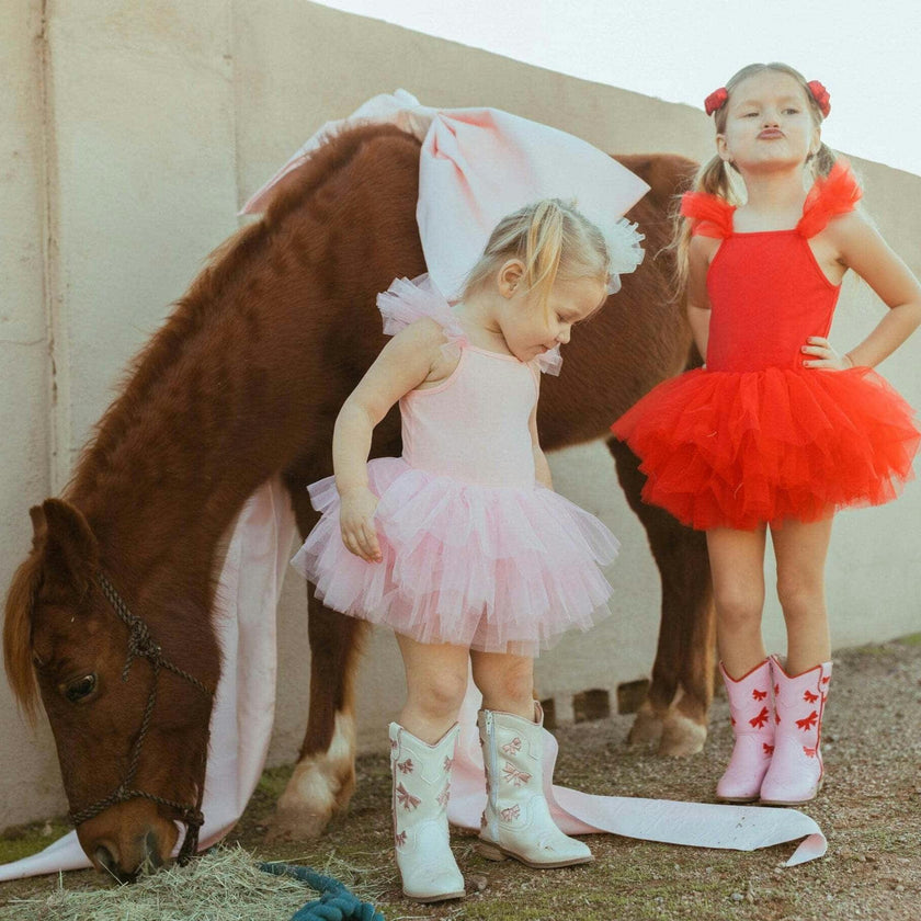 Cowgirl Red + Pink Bow Boots, Pink