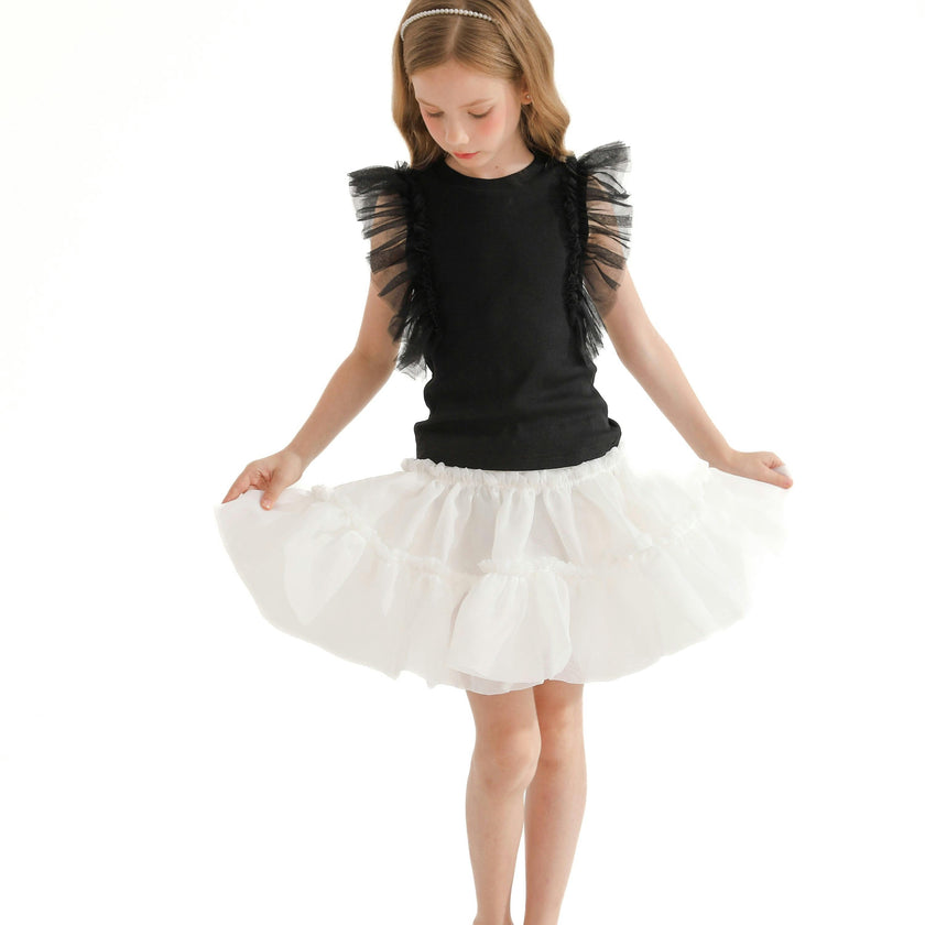 White Frilled Satin Skirt