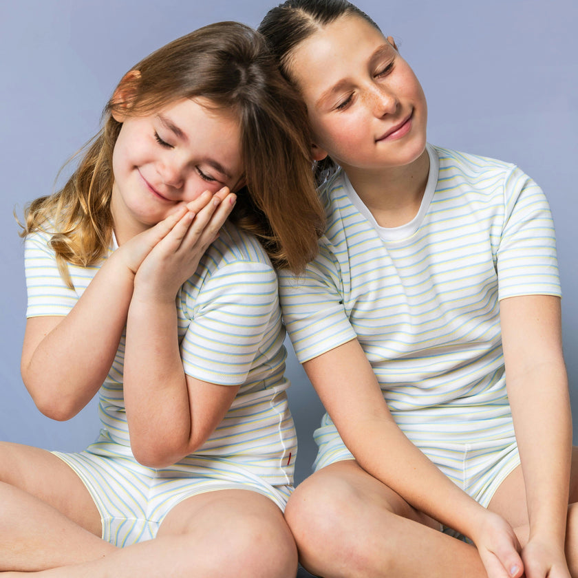 The Organic Short Sleeve Pajama Set [Lemon Double Stripe]