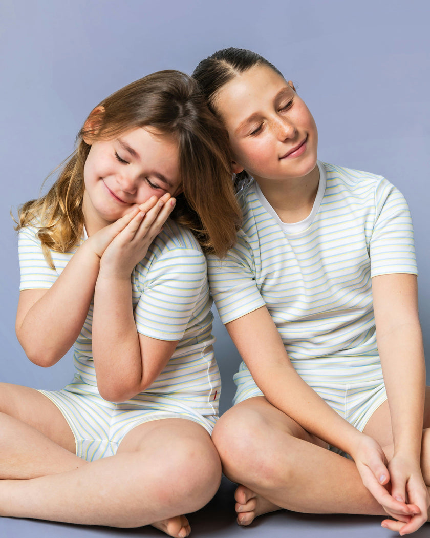 The Organic Short Sleeve Pajama Set [Lemon Double Stripe]