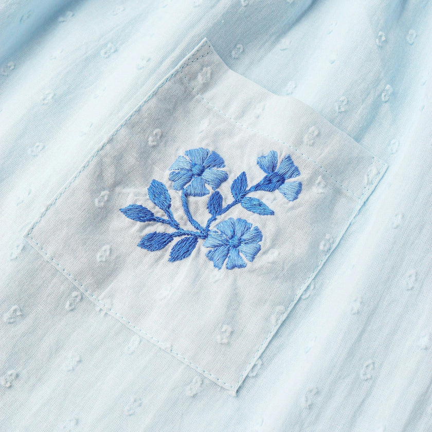 Organic Smocked Top & Shorts Set - Light Blue