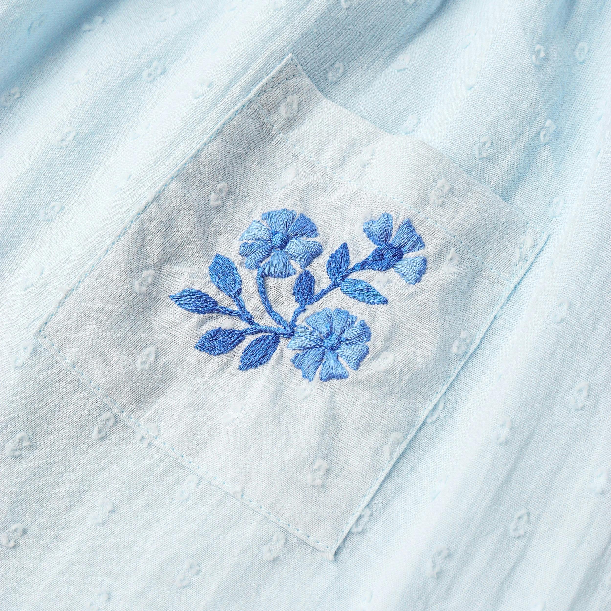 Organic Smocked Top & Shorts Set - Light Blue