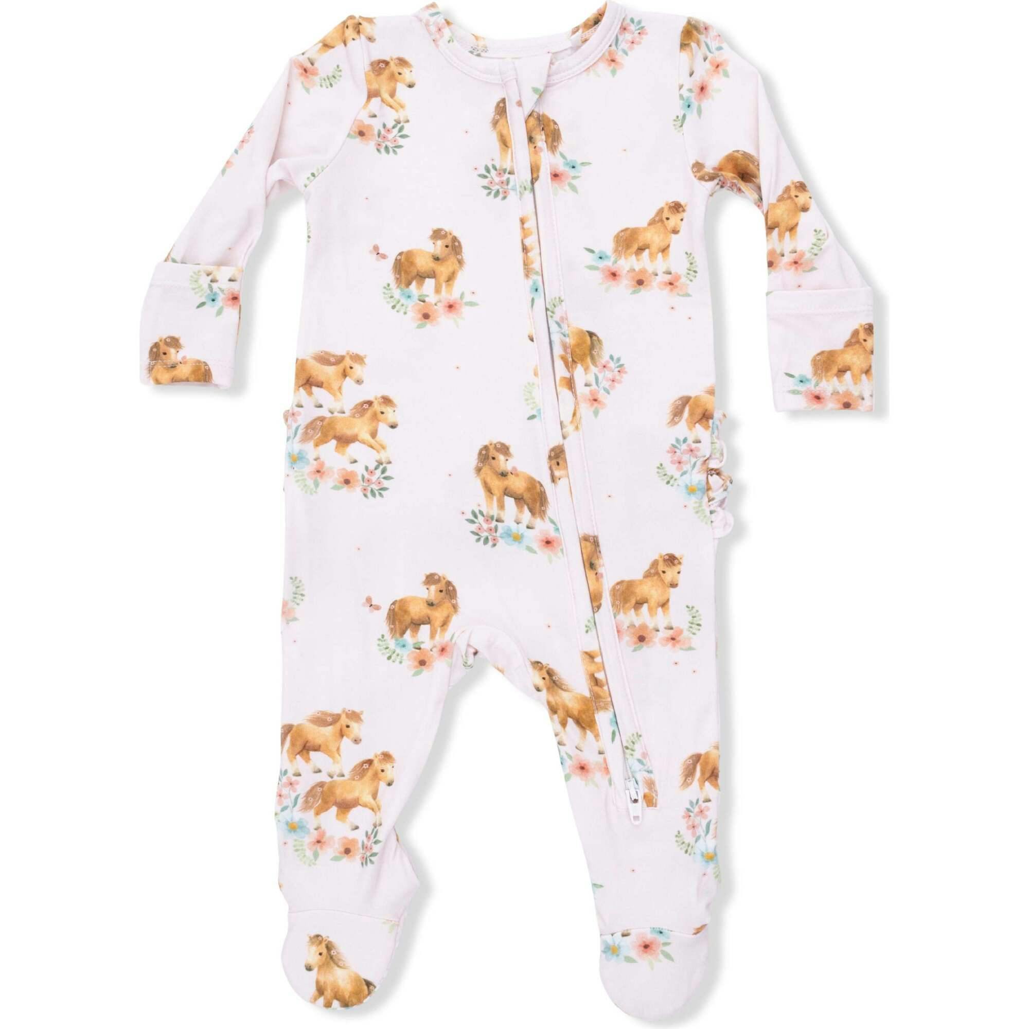Pink Ponies - 2 Way Ruffle Back Zipper Footie
