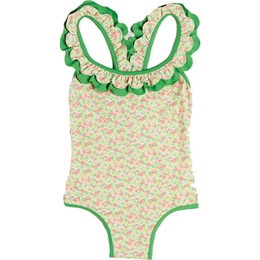 Annie Apple Print Ruffle Detail Swimsuit in Green (12mths- 10yrs)