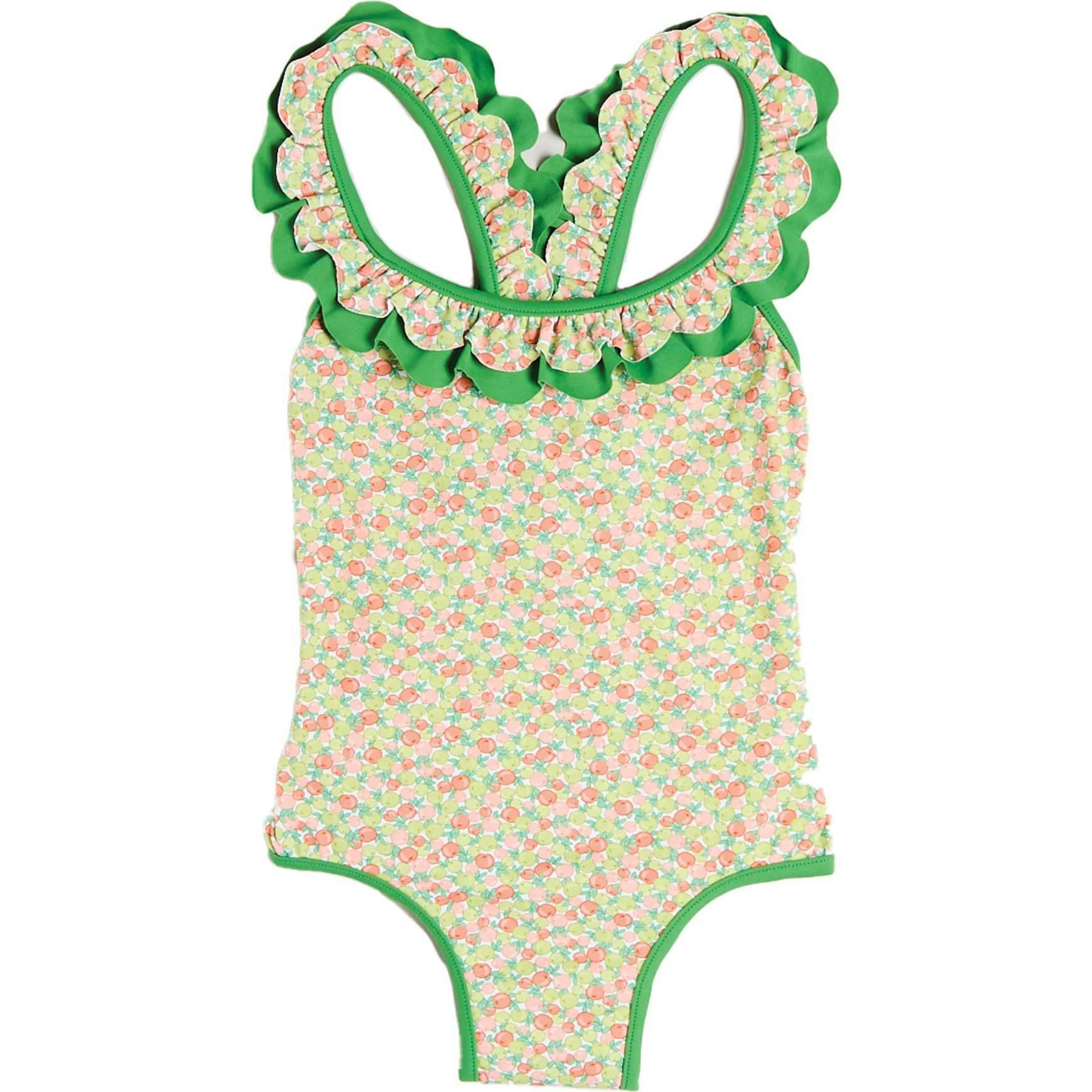 Annie Apple Print Ruffle Detail Swimsuit in Green (12mths- 10yrs)