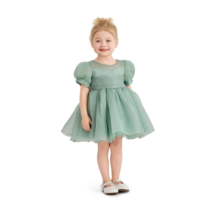 Light Green Brixton Puff-Sleeve Party Dress