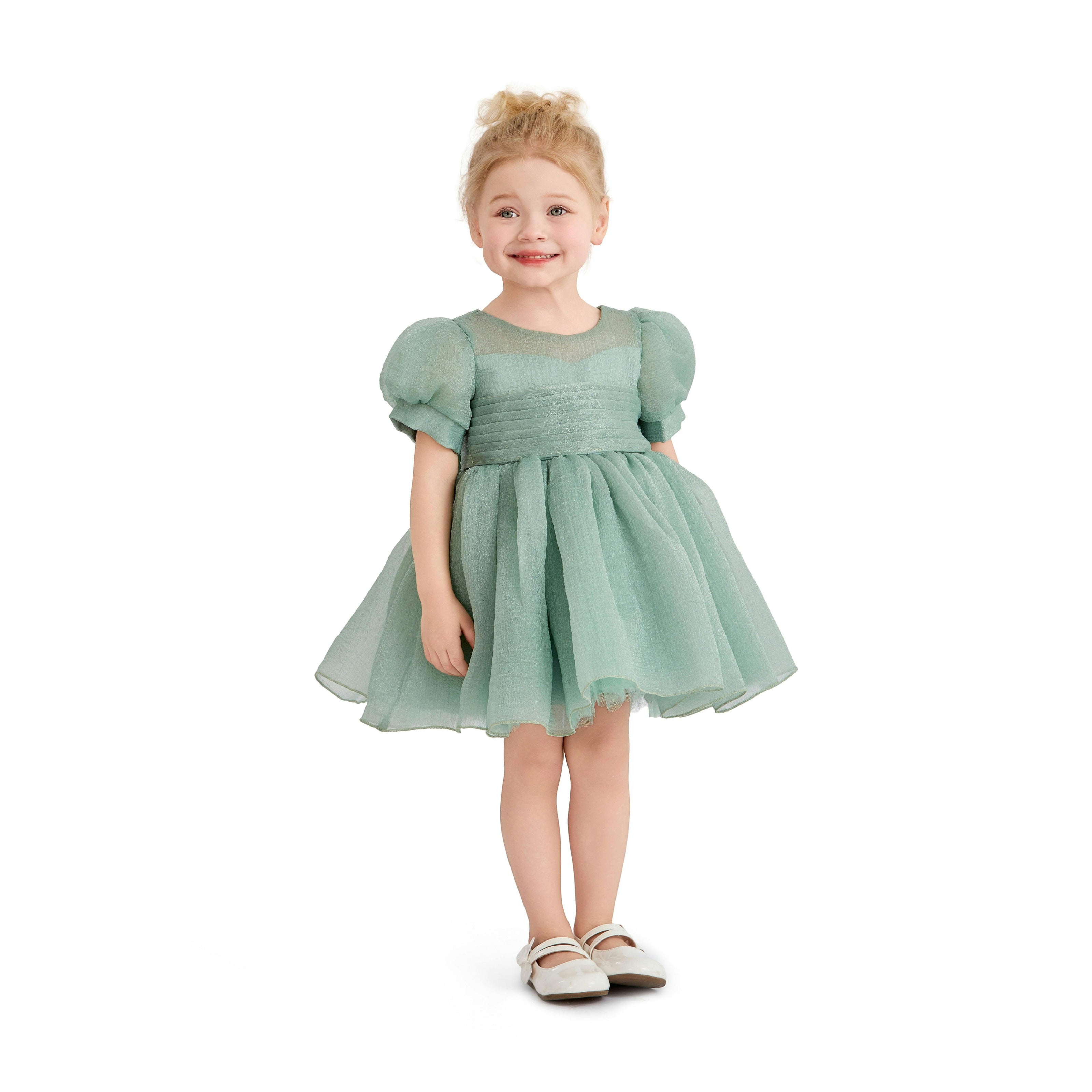 Light Green Brixton Puff-Sleeve Party Dress