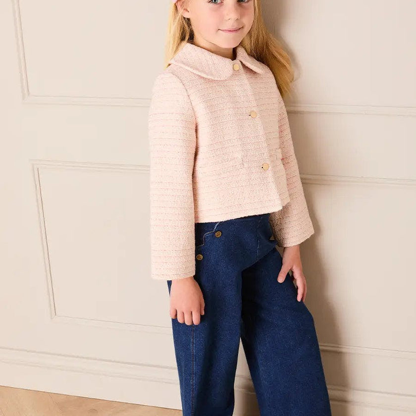 Brighton Boucle Tweed Peter Pan Collar Pocket Detail Jacket in Pink (4-12yrs)