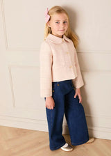 Brighton Boucle Tweed Peter Pan Collar Pocket Detail Jacket in Pink (4-12yrs)