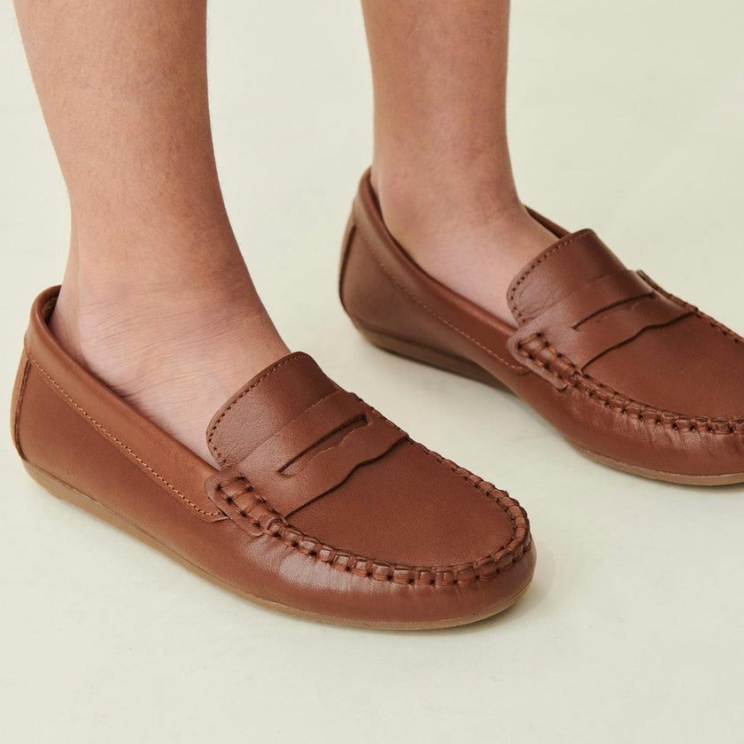 Tan Leather Boy Loafer Shoes
