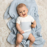 Boys Pointelle Contrast Knit Romper Powder Blue