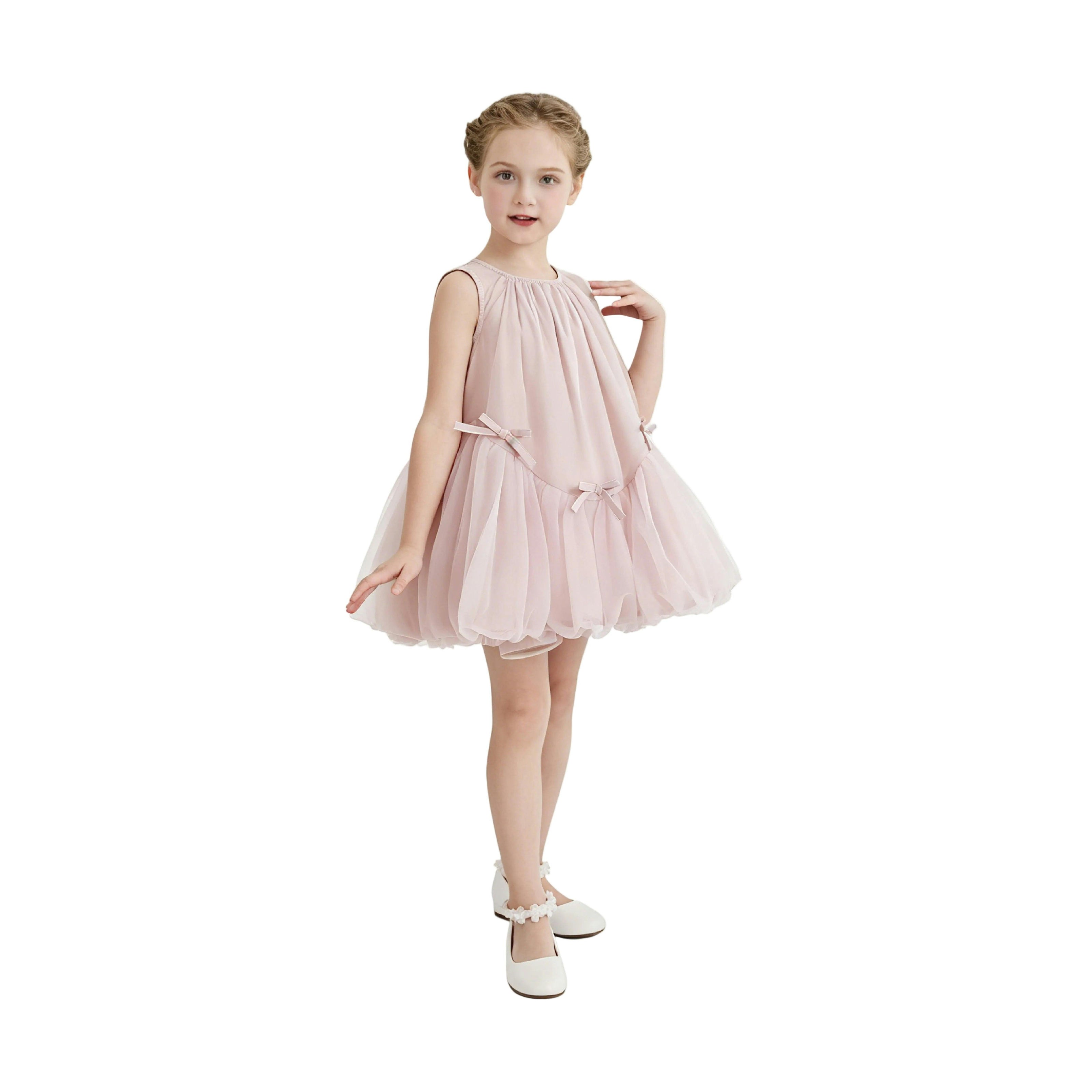 Pink Marielle Layered Bow Tulle Dress